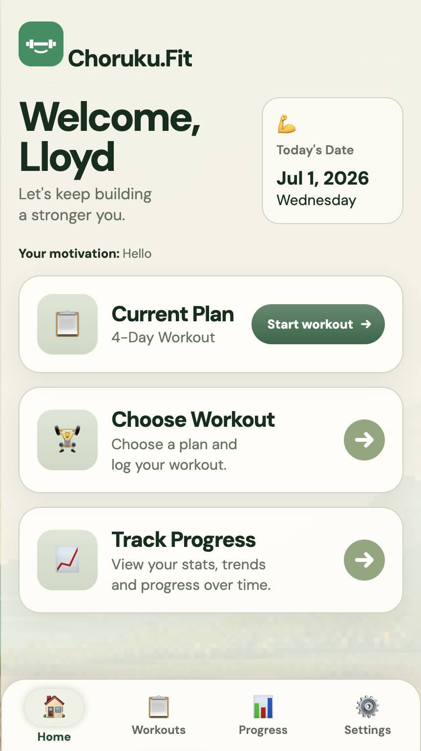 Choruku.Fit app home screen preview